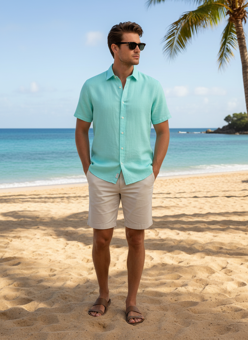 Men's Regular Fit Short Sleeve 100% Linen Shirt