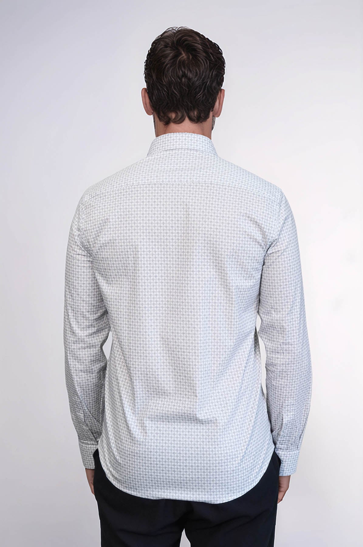 Houndstooth Pattern Slim Fit White Men Shirt - Wessi