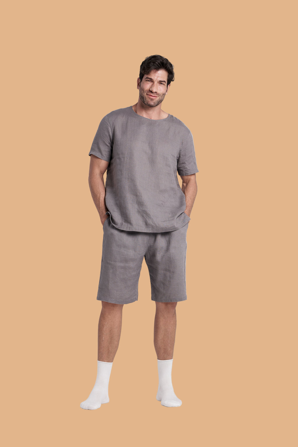 Men's Short-Sleeve Linen Sleepwear