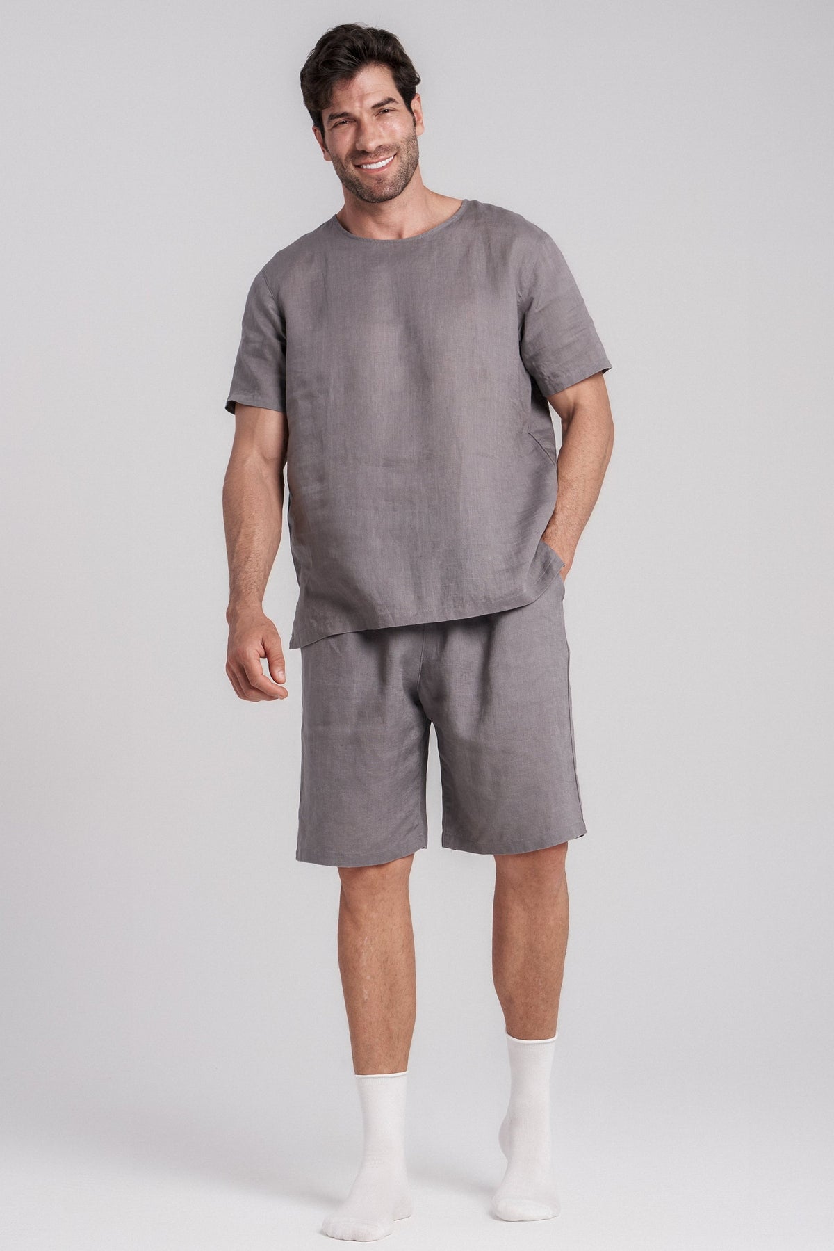 Men's Short-Sleeve Linen Sleepwear